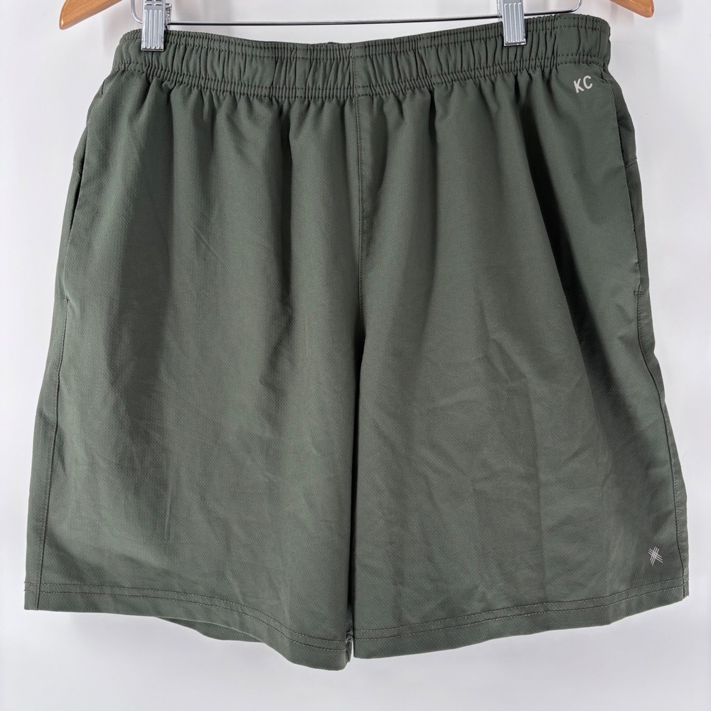 Kenneth Cole Athletic Shorts Mens Large Olive Green Stretch Performance Workout